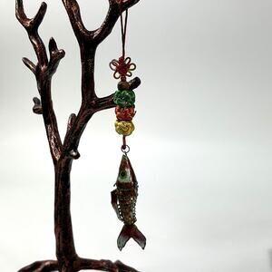 Vtg Cloisonné Enamel Articulated Koi Fish Hanging Charm 9″ Good Luck Ornament